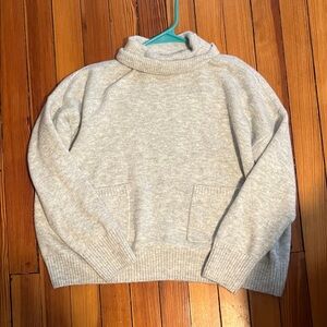 CeCe Light Gray Turtleneck Pocket Sweater